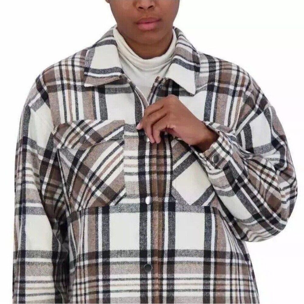 HFX Women's XXL (18/20) Shirt Jacket Heavyweight Relaxed Drop Shoulders Plaid